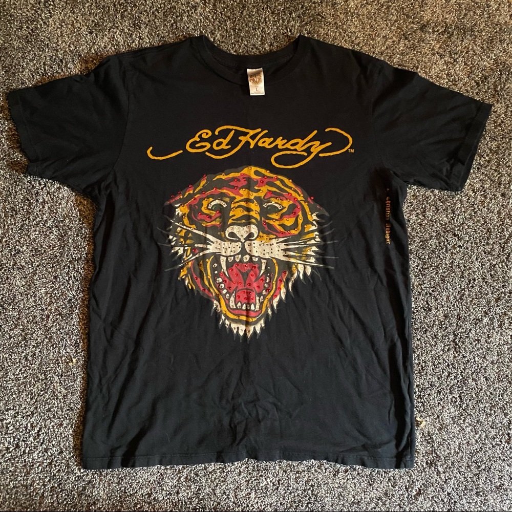 Ed Hardy Graphic Tee jeweled tiger